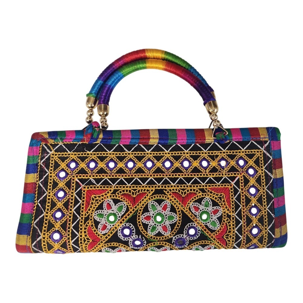 Boho Embroidered  Clutch Bag Colorful Ethnic Handmade - Picture 4 of 5